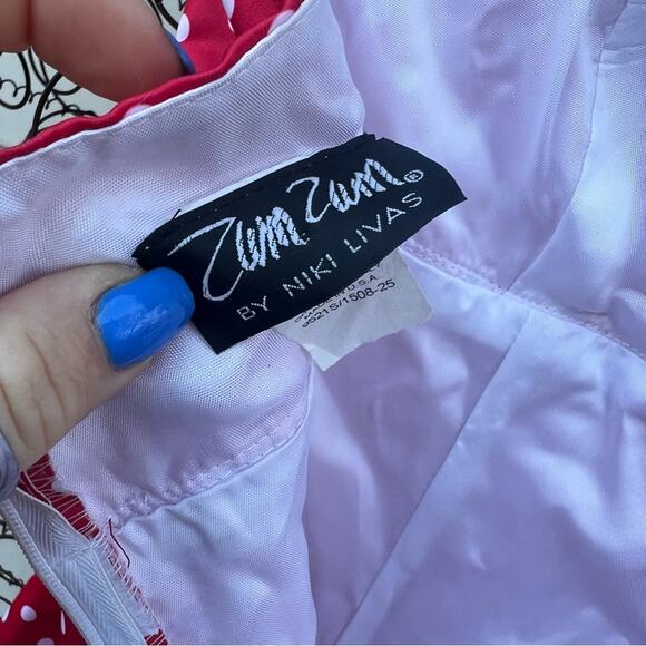 Vint. 90s ZUM ZUM red white polkadot halter pinup rockabilly prom cocktail dress - Picture 7 of 9